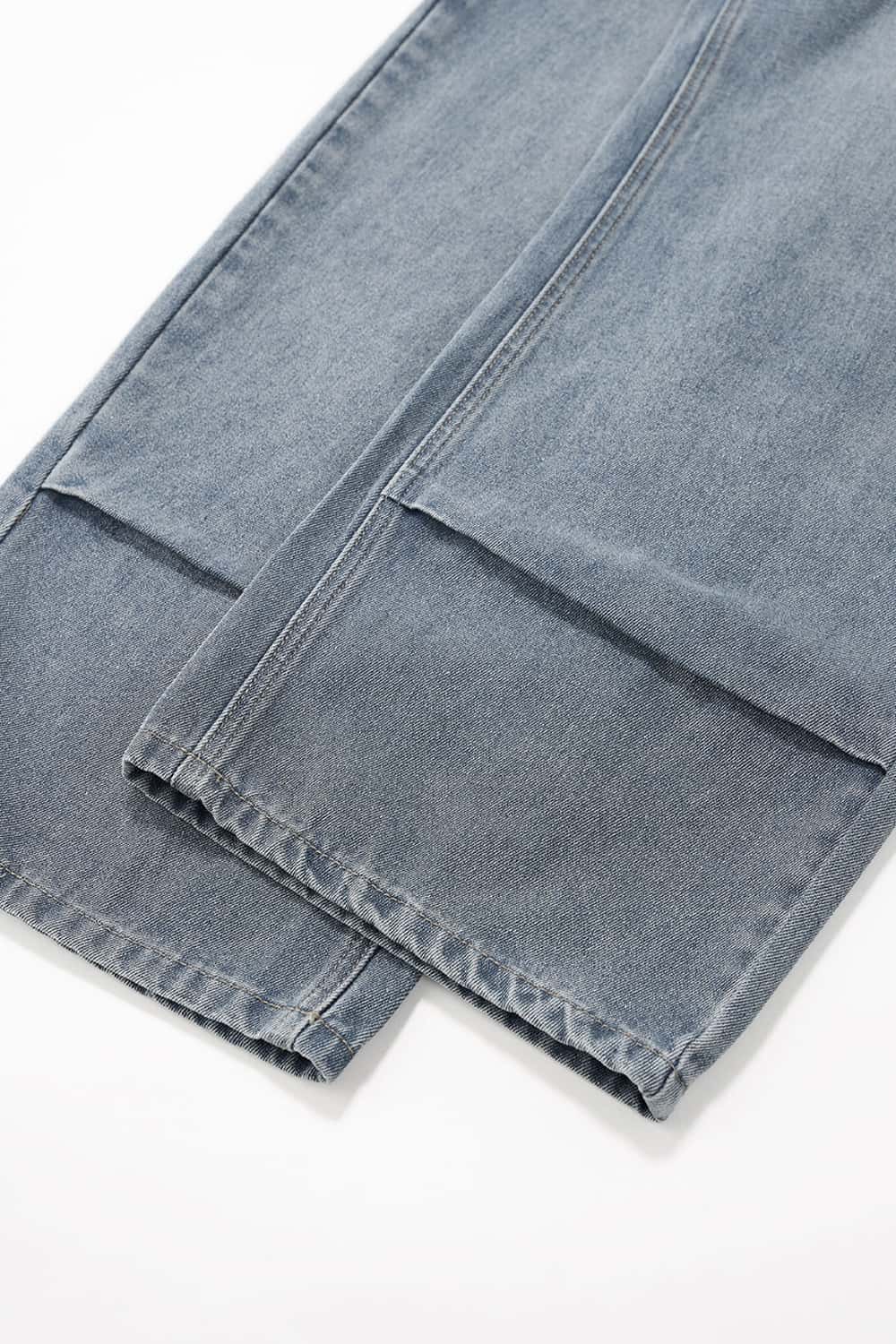 Washed Scarf Wide-Leg Jeans - Blue