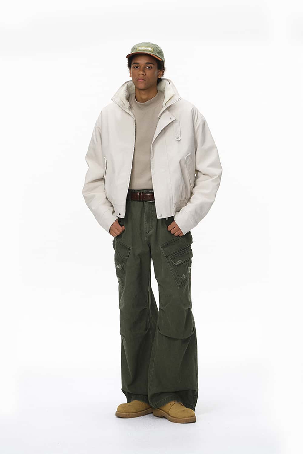 Detachable Collar Utility Jacket - Apricot