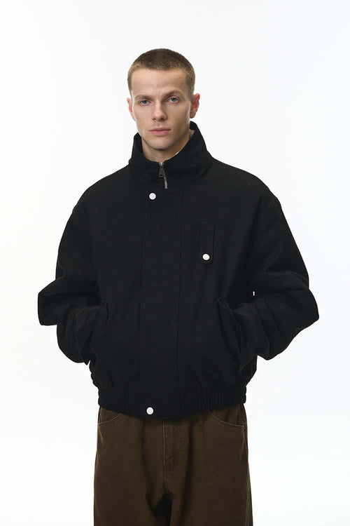 Detachable Collar Utility Jacket - Black