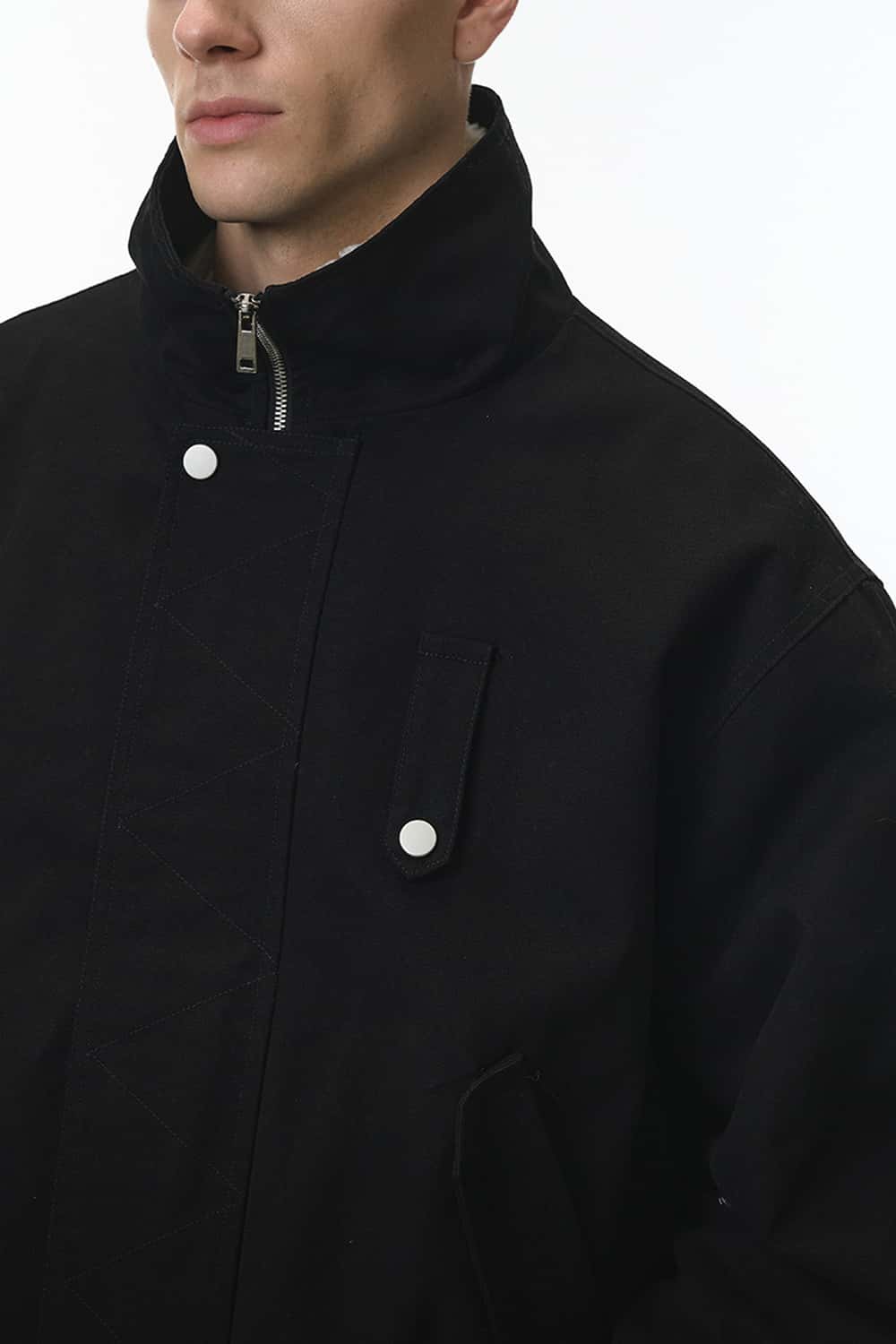 Detachable Collar Utility Jacket - Black