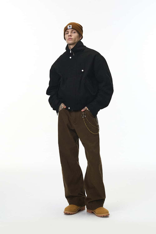 Detachable Collar Utility Jacket - Black