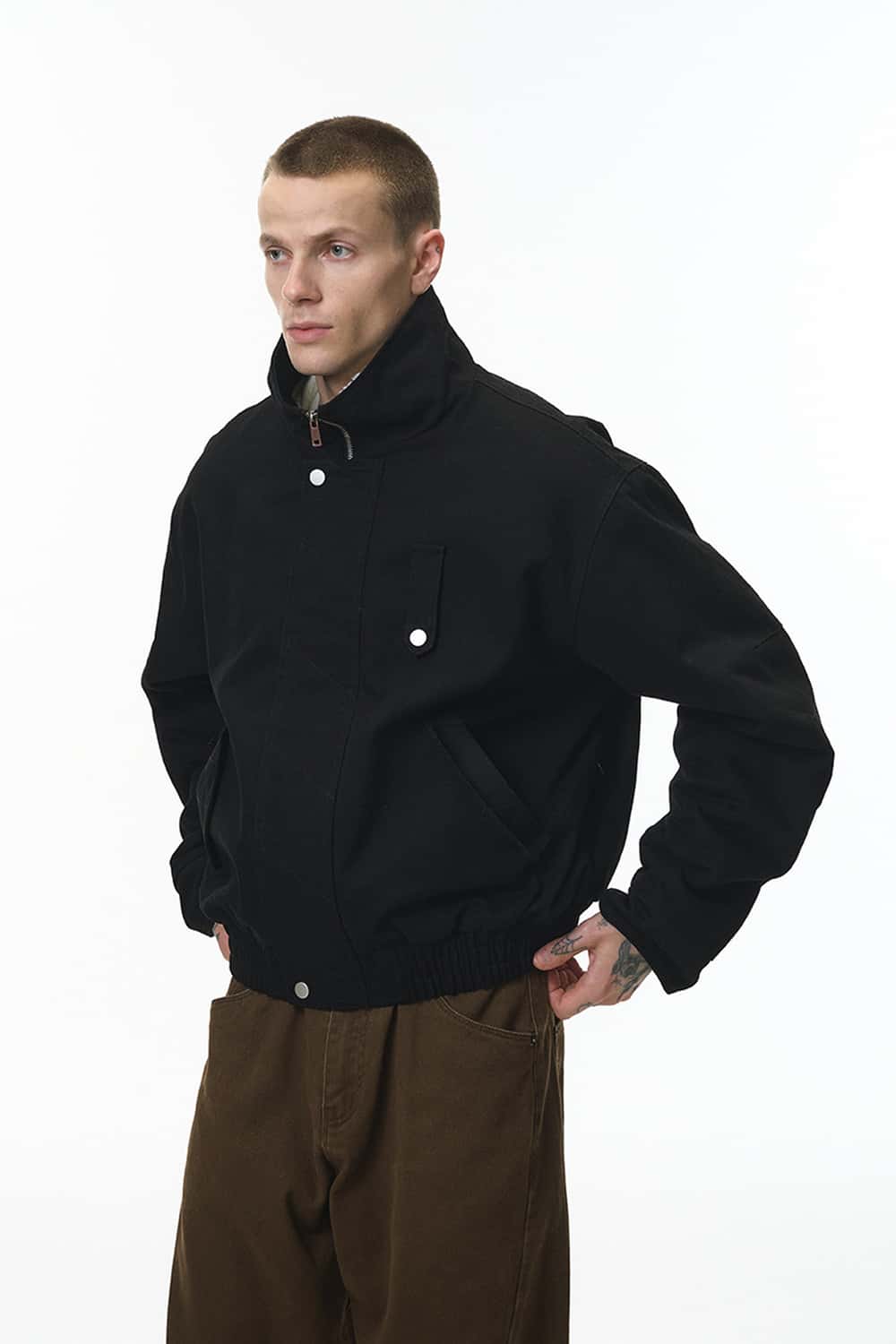Detachable Collar Utility Jacket - Black