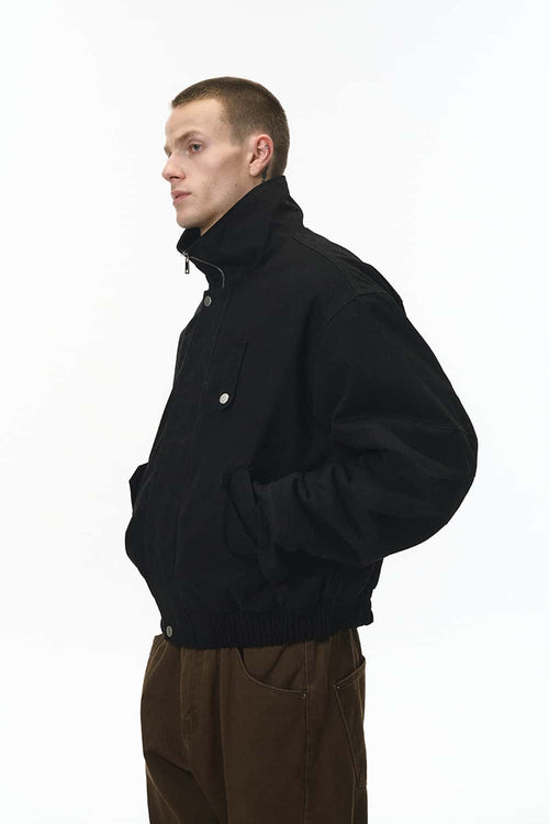 Detachable Collar Utility Jacket - Black