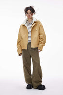 Detachable Collar Utility Jacket - Khaki