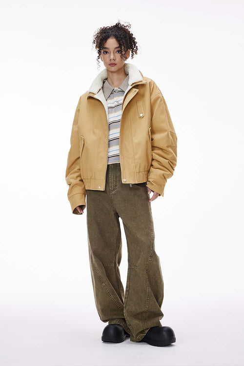 Detachable Collar Utility Jacket - Khaki