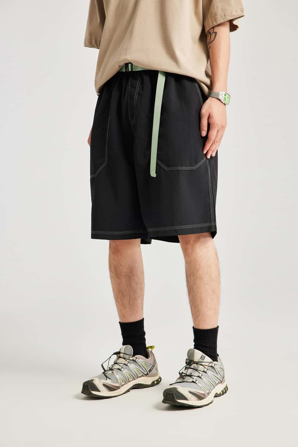 Moisture-Wicking Utility Knee-Length Shorts - Black