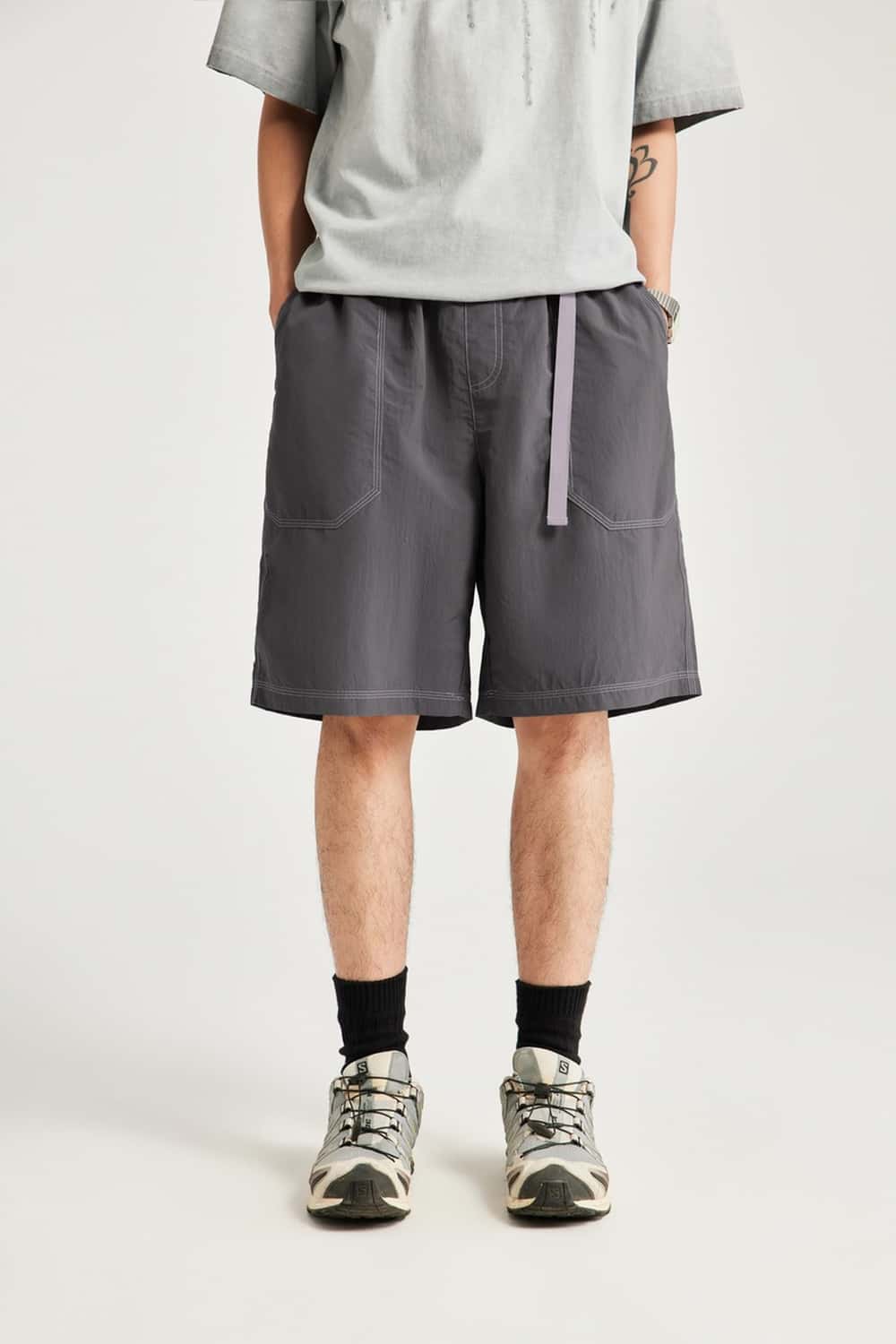 Moisture-Wicking Utility Knee-Length Shorts - Charcoal