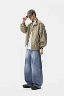 Washed Curved-Leg Denim Pants - Blue