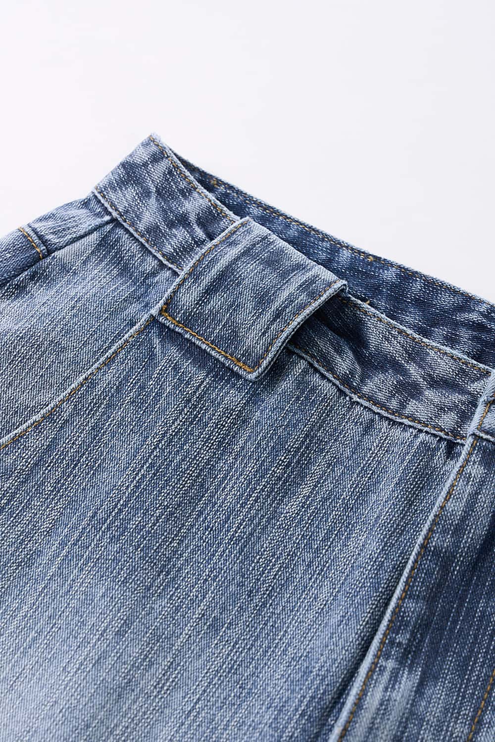 Washed Curved-Leg Denim Pants - Blue