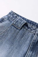 Washed Curved-Leg Denim Pants - Blue