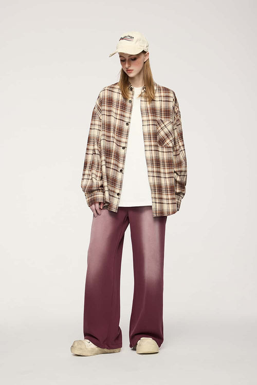 Washed Wide-Leg Sweatpants - Burgundy