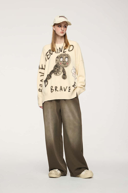 Washed Wide-Leg Sweatpants - Coffee