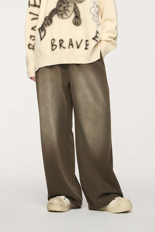 Washed Wide-Leg Sweatpants - Coffee