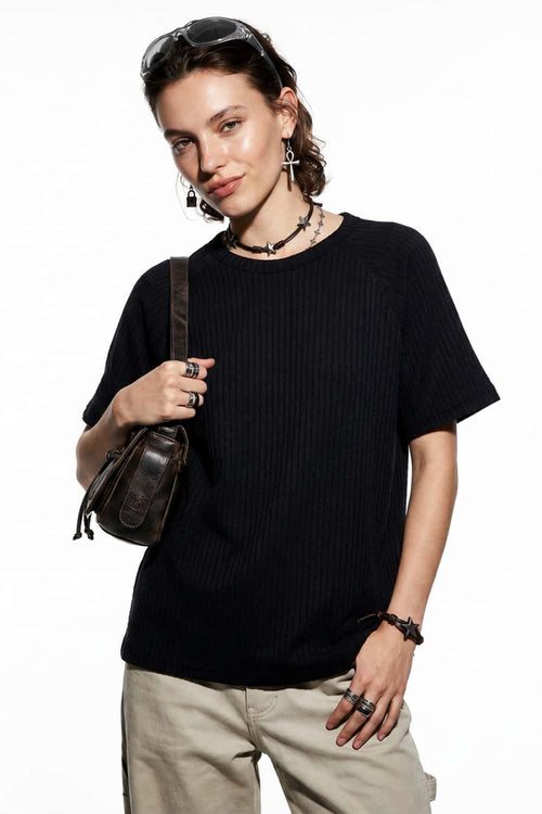 Ribbed Slim Fit T-Shirt - Black