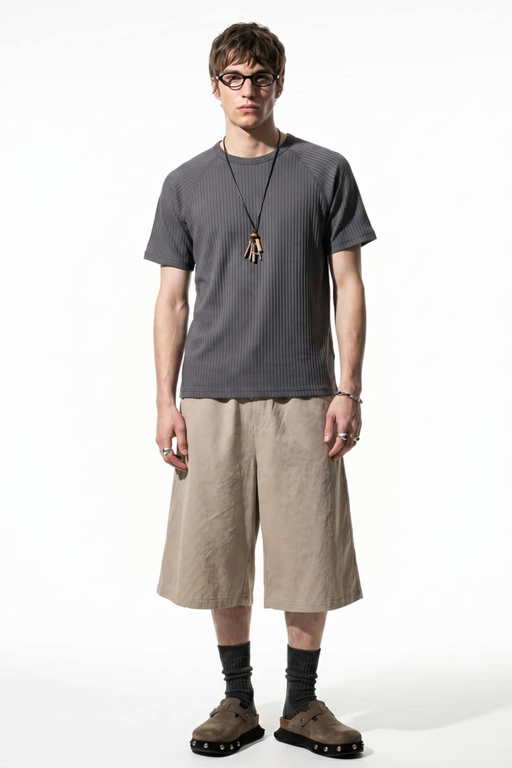 Ribbed Slim Fit T-Shirt - Gray