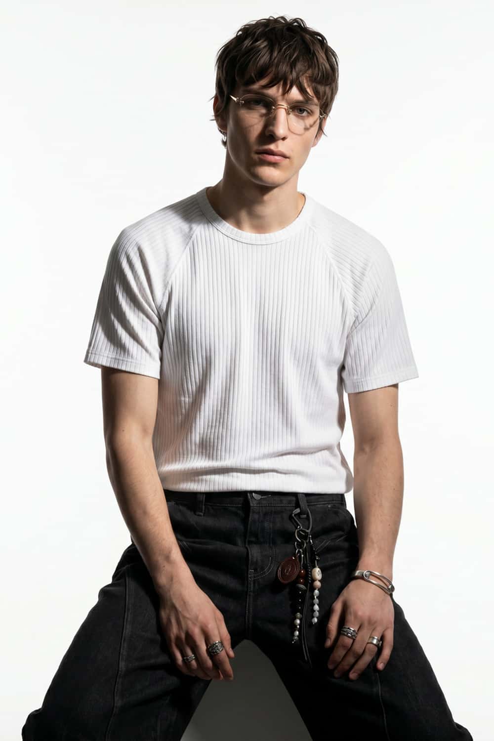 Ribbed Slim Fit T-Shirt - White