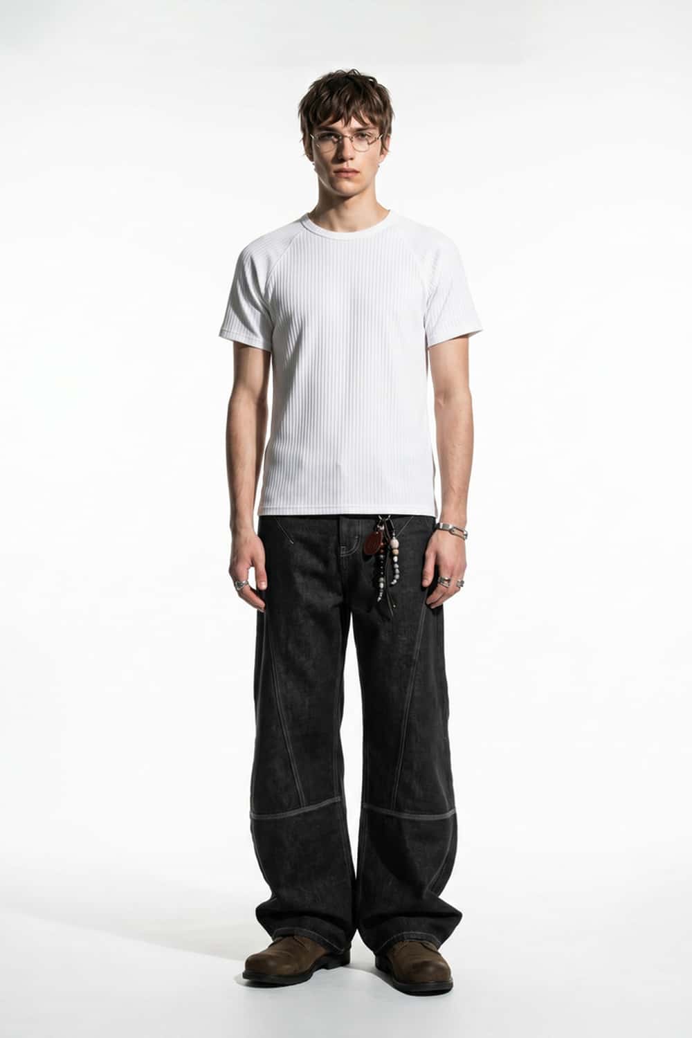 Ribbed Slim Fit T-Shirt - White
