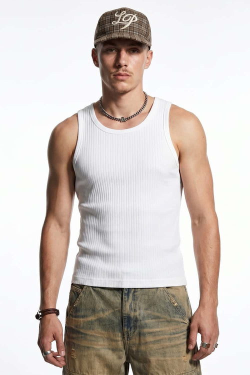 Ribbed Slim Fit Tank Top - White