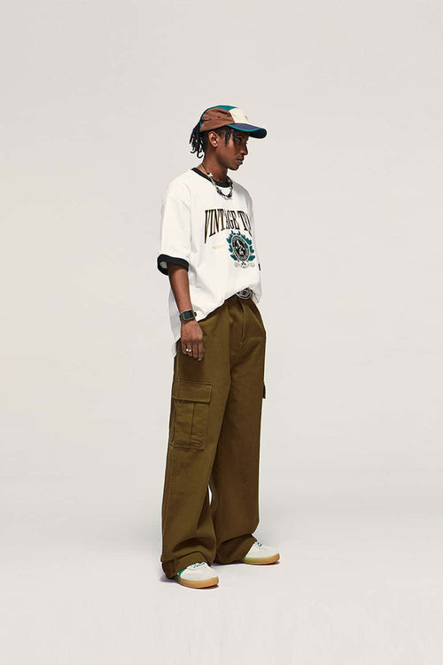 Utility Wide-Leg Cotton Pants - Brown