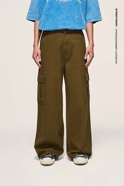 Utility Wide-Leg Cotton Pants - Brown