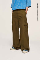 Utility Wide-Leg Cotton Pants - Brown