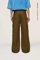 Utility Wide-Leg Cotton Pants - Brown