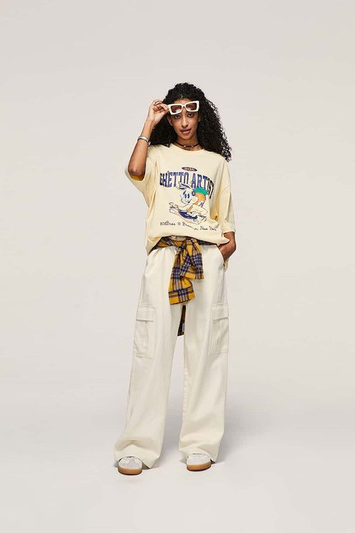 Utility Wide-Leg Cotton Pants - Rice Apricot