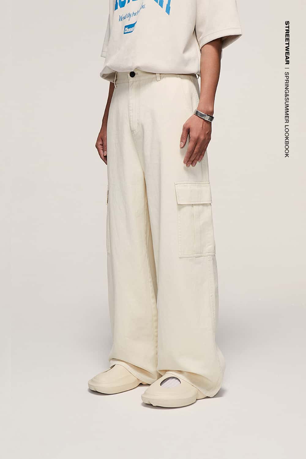 Utility Wide-Leg Cotton Pants - Rice Apricot