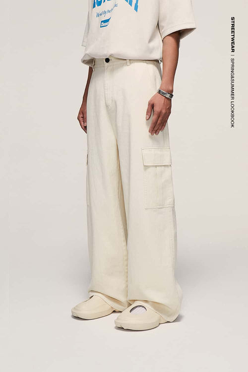 Utility Wide-Leg Cotton Pants - Rice Apricot