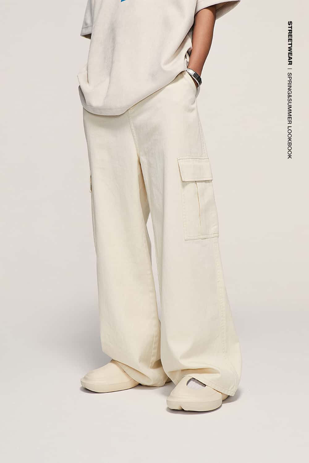 Utility Wide-Leg Cotton Pants - Rice Apricot