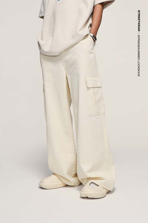 Utility Wide-Leg Cotton Pants - Rice Apricot