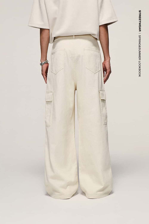 Utility Wide-Leg Cotton Pants - Rice Apricot