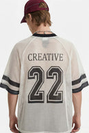 Open Mesh Number Loose Jersey Tee - Apricot