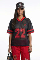 Open Mesh Number Loose Jersey Tee - Black