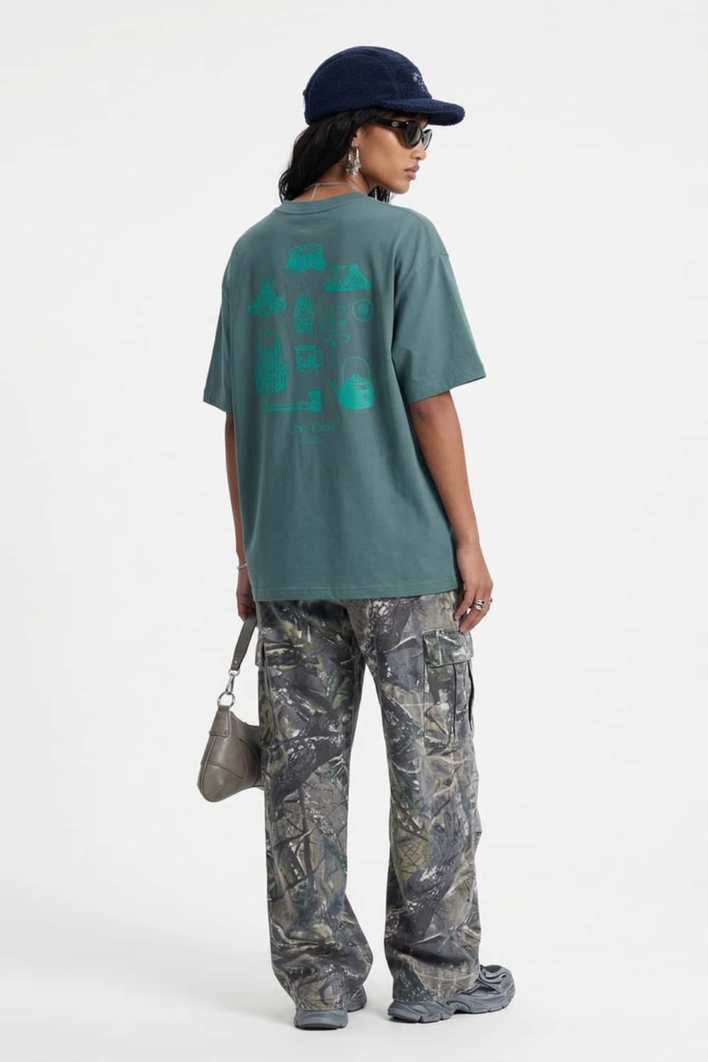 Raised Back Graphic Relaxed Tee - Blueish Green