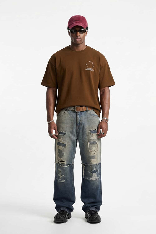 Raised Back Graphic Relaxed Tee - Brown