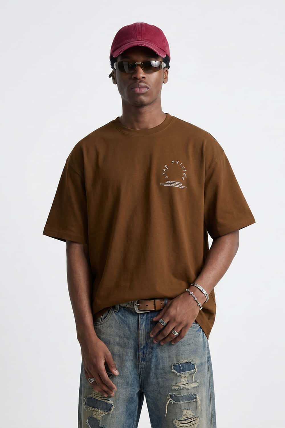Raised Back Graphic Relaxed Tee - Brown
