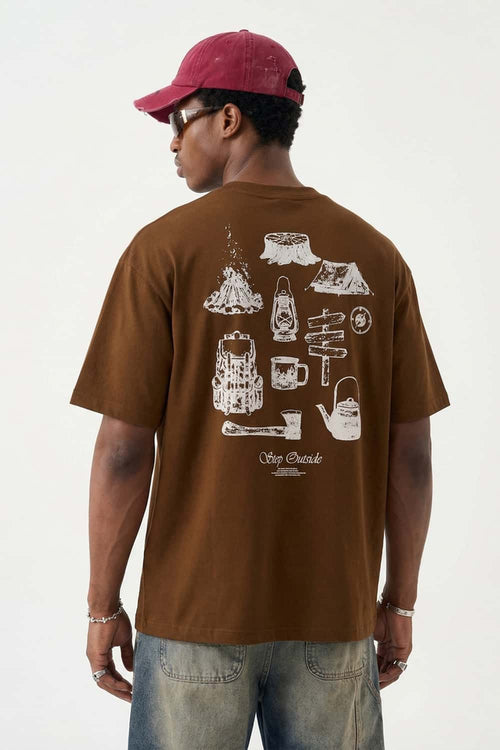 Raised Back Graphic Relaxed Tee - Brown