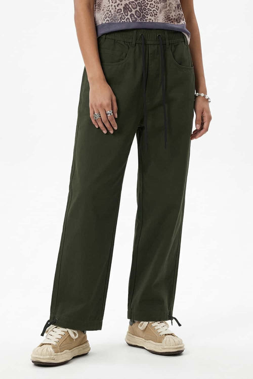 Drawstring Utility Straight Pants - Military Green