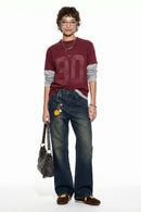 Washed Slight-Flare Wide-Leg Jeans - Grayish Coffee