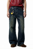 Washed Slight-Flare Wide-Leg Jeans - Grayish Coffee