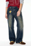Washed Slight-Flare Wide-Leg Jeans - Grayish Coffee