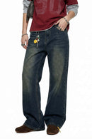 Washed Slight-Flare Wide-Leg Jeans - Grayish Coffee