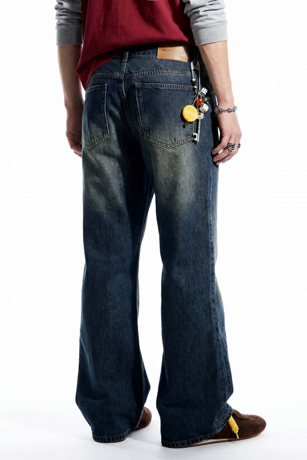 Washed Slight-Flare Wide-Leg Jeans - Grayish Coffee
