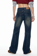 Washed Slight-Flare Wide-Leg Jeans - Grayish Coffee