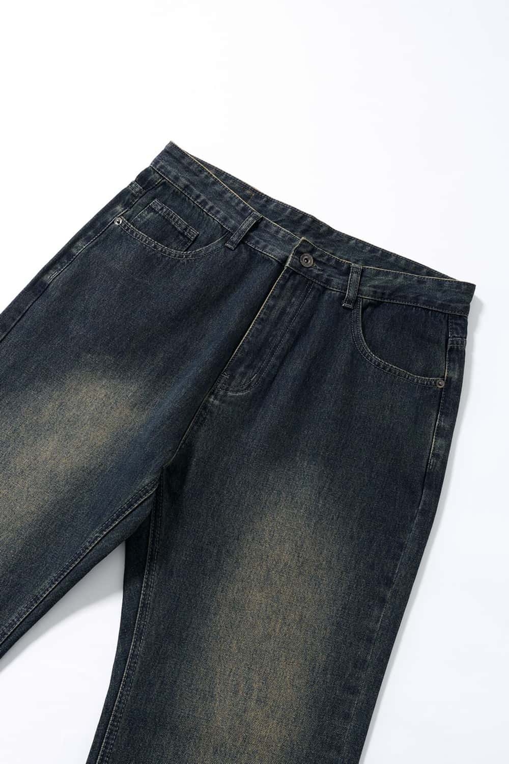 Washed Slight-Flare Wide-Leg Jeans - Grayish Coffee