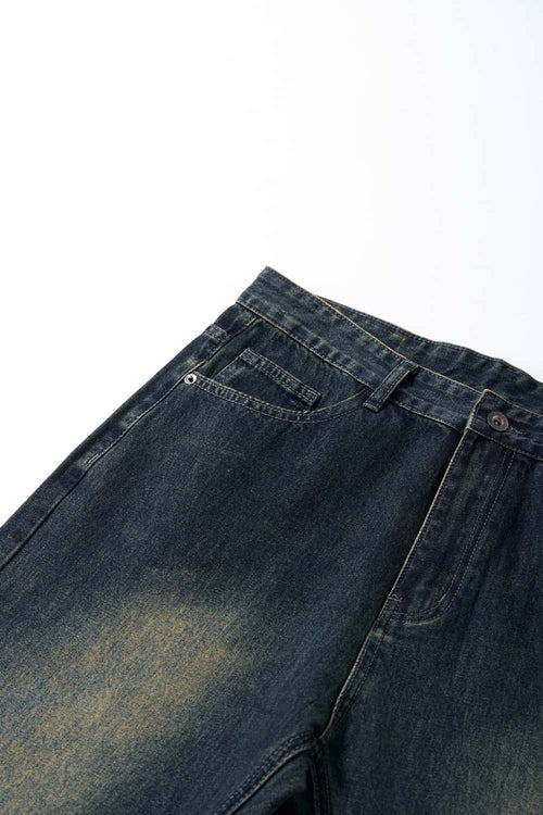 Washed Slight-Flare Wide-Leg Jeans - Grayish Coffee