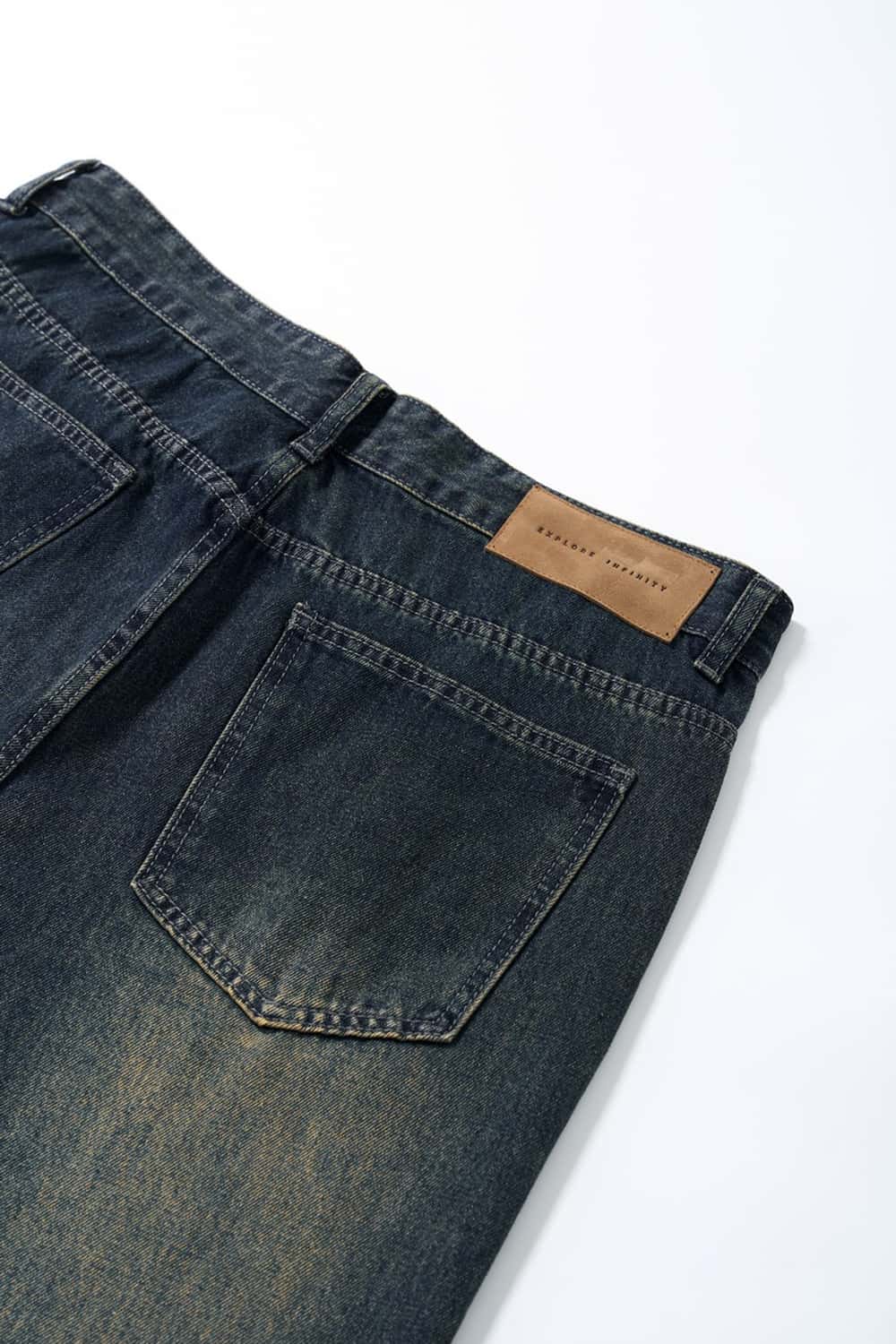 Washed Slight-Flare Wide-Leg Jeans - Grayish Coffee
