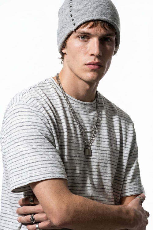 Textured Striped Loose Tee - Dark Gray