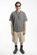Textured Striped Loose Tee - Dark Gray